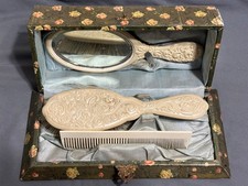 FLORENCE 1890s-1920s Art Nouveau CELLULOID VANITY 3pc SET Brush Hand Mirror Comb