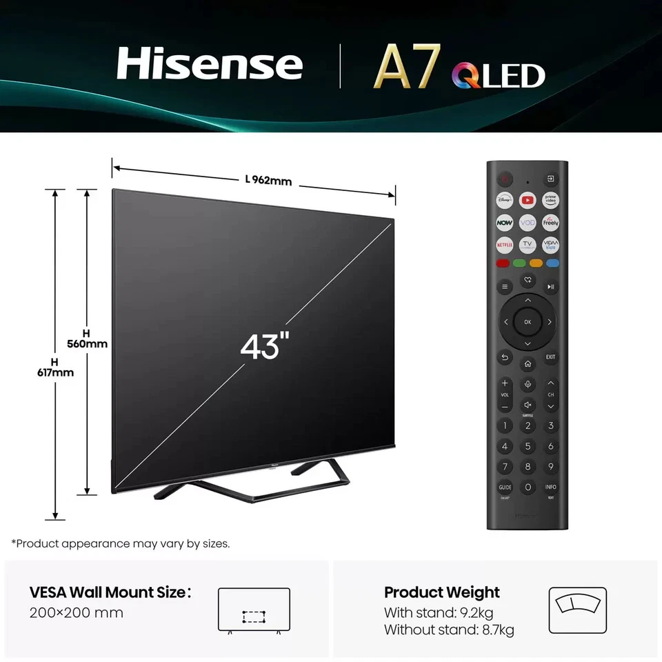 Hisense 43A7QTUK 43 Inch QLED HD Smart TV - *5YR WARRANTY* - Image 2 of 4