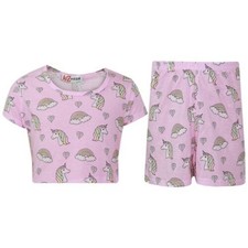 Kids Girls Top  Shorts 100 Cotton Unicorn Rainbow Fashion Summer Outfit Set