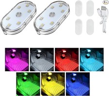2 PCS USB Rechargeable Wireless LED Lights, 7-Color Ambient Lighting for Interio