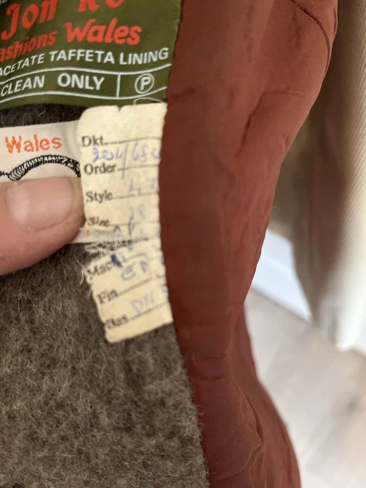 Abrigo Capa Lana Años 60 70 Marrón Cuello Botón Delantero Columpio Cochecito OS Foto 3 de 3