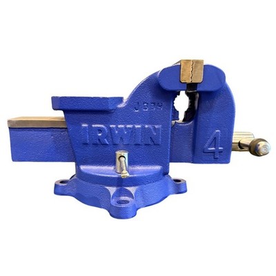 Irwin 4 Inch Bench Vise Swivel Base Anvil Heavy Duty Cast Iron Blue Tool