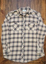 VTG Wrangler Wrancher Pearl Snap Up Flannel Long Sleeve Mens Sz 2XLT Brown/Beige