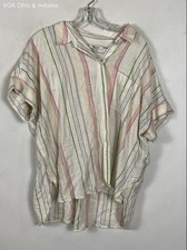 Madewell Women's Multicolor Striped Linen Short Sleeve Central Shirt NWT Sz L