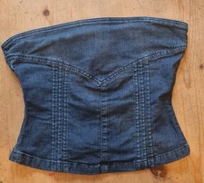 Y2K Denim Corset Bandeau Top Strapless Bustier Western Zip Back Festival Size 10