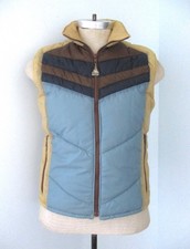 Vtg 70s 80s Pacific Trail Blue Brown Stripe Nylon Puffer Vest Zip Pockets M
