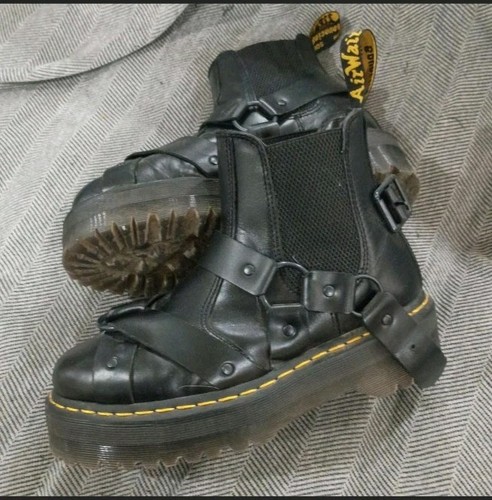 Dr. Martens 2976 Quad Harness Black Leather Platform Chelsea Ankle Boots US 8