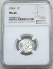 1943 P Lincoln Steel Cent NGC MS66 Very Bright Luster Just Graded #D279V
