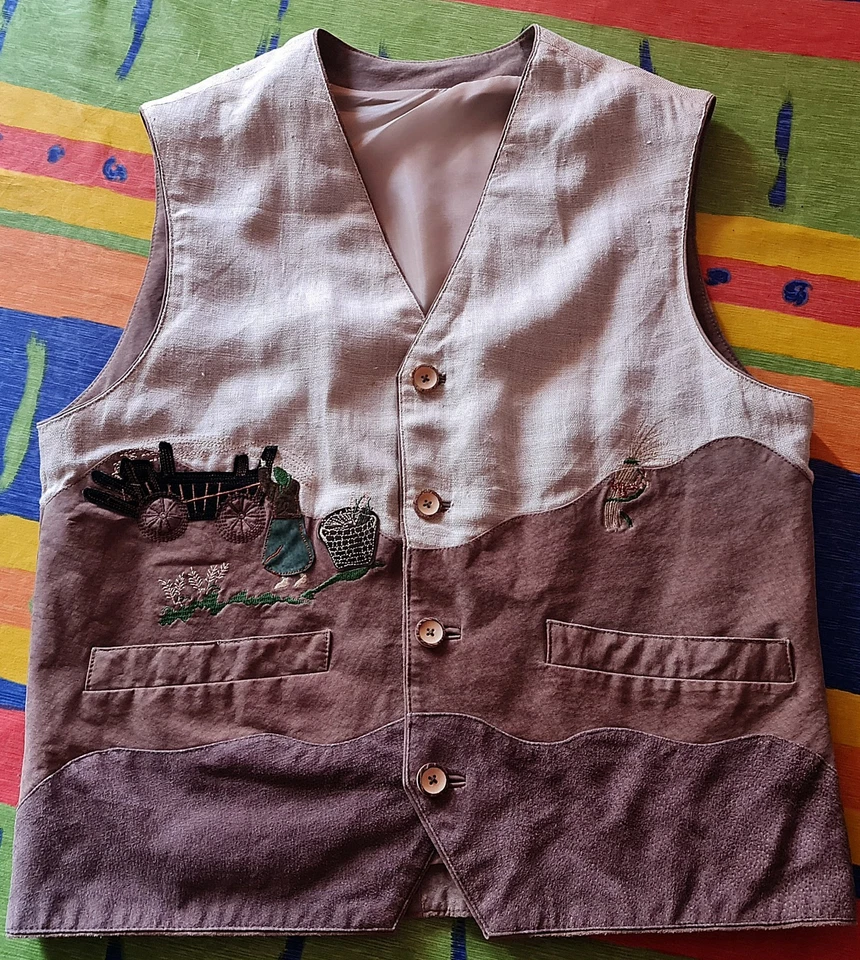 VEST VINTAGE AUTHENTIC TRACHTEN OKTOBERFEST DIRNDL LEATHER LINEN MENS US38 EU48 - Image 4 of 4