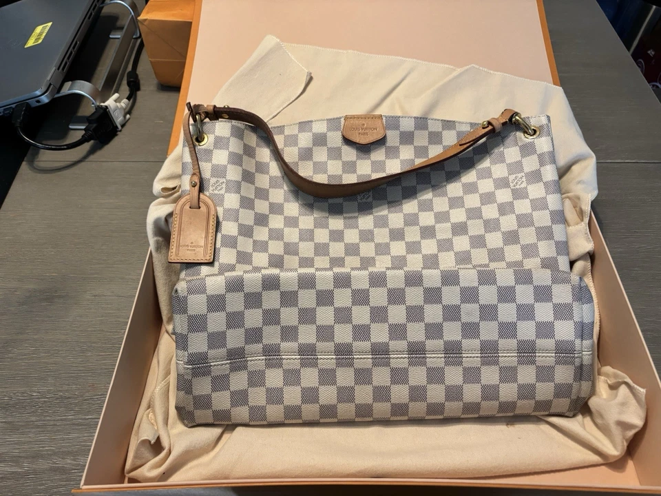 Louis Vuitton Graceful Pink Interior Shoulder Bag MM White Canvas - Image 3 of 4