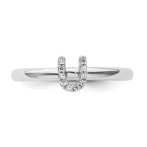 14K Weißgold Stapelbar Diamant Initial U Ring Armband Halskette - Bild 4 von 8