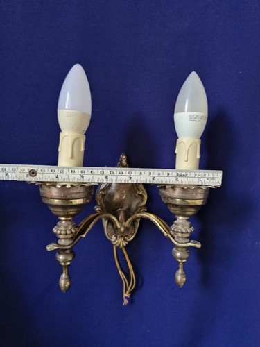 Antique Single Two Light French Brass Wall Lamp - 第 6/10 張圖片