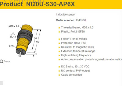 Original TURCK Proximity Switch NI20U-S30-AP6X Induction Sensor