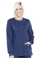 Cherokee Workwear Scrubs Snap Front Warm Up Jacket WW340 NAV Navy Free Ship