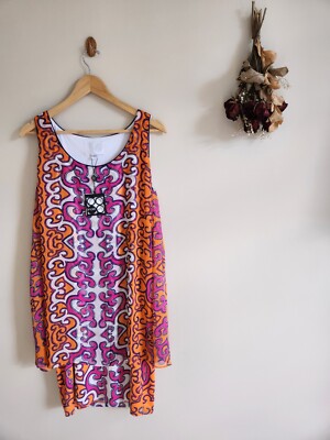 Analili Bright Multilayered Silk-like Pattern Top- Comfortable for Pools/Beach!-