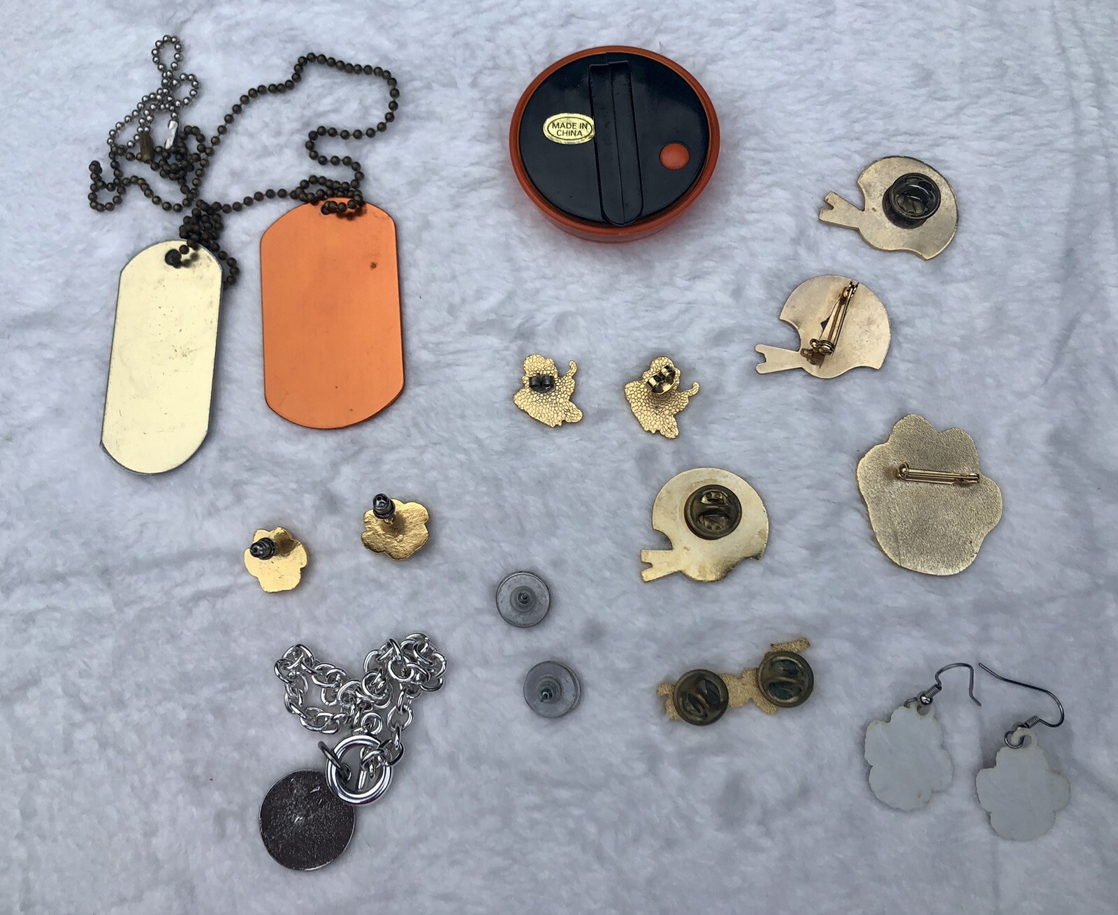 Lot Of Massillon Tigers Pins, Earrings, Bracelet, Dog tags Ohio