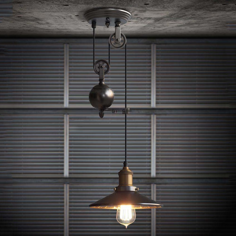 Vintage Industrial Pendant Light Retro Retractable Pulley Hanging