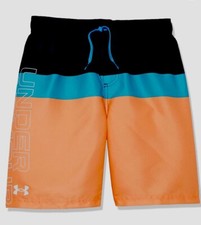 Under Armour Boy's Size Large Colorblock Board Shorts Orange And Blue 40