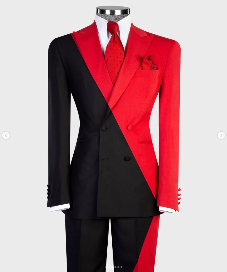 Black Patchwork Men's Suits Peak Lapel Tuxedos Red Formal Evening