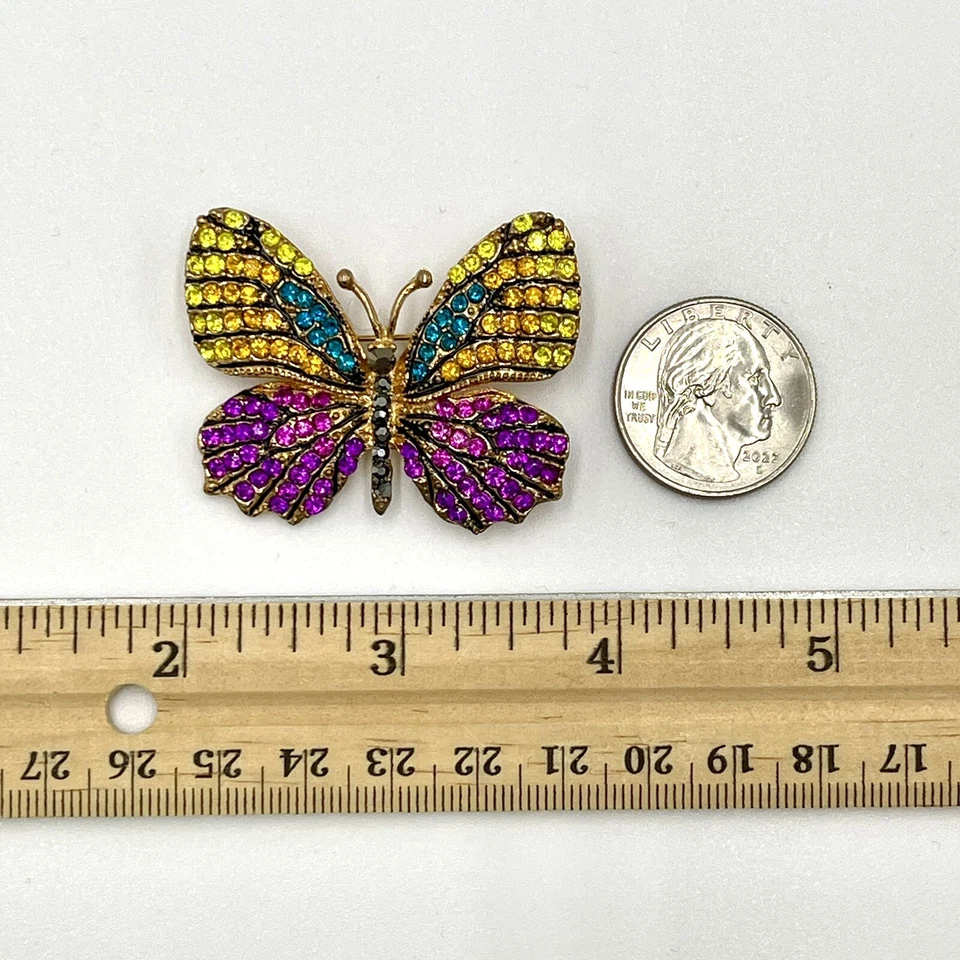 Monarch Butterfly Brooch Austrian Crystal Pin Gold Plated - Image 3 of 4