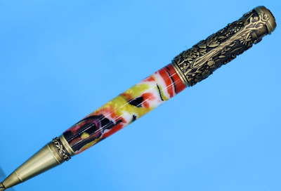 Gifts for Mom Botanical Ballpoint Pen in Antique Brass with Pink Lemonade Barrel