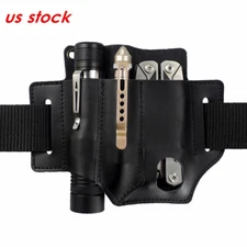 3 Pockets Leather Belt Tools Sheath Pouch EDC Pocket Pen Knife Organizer Holder