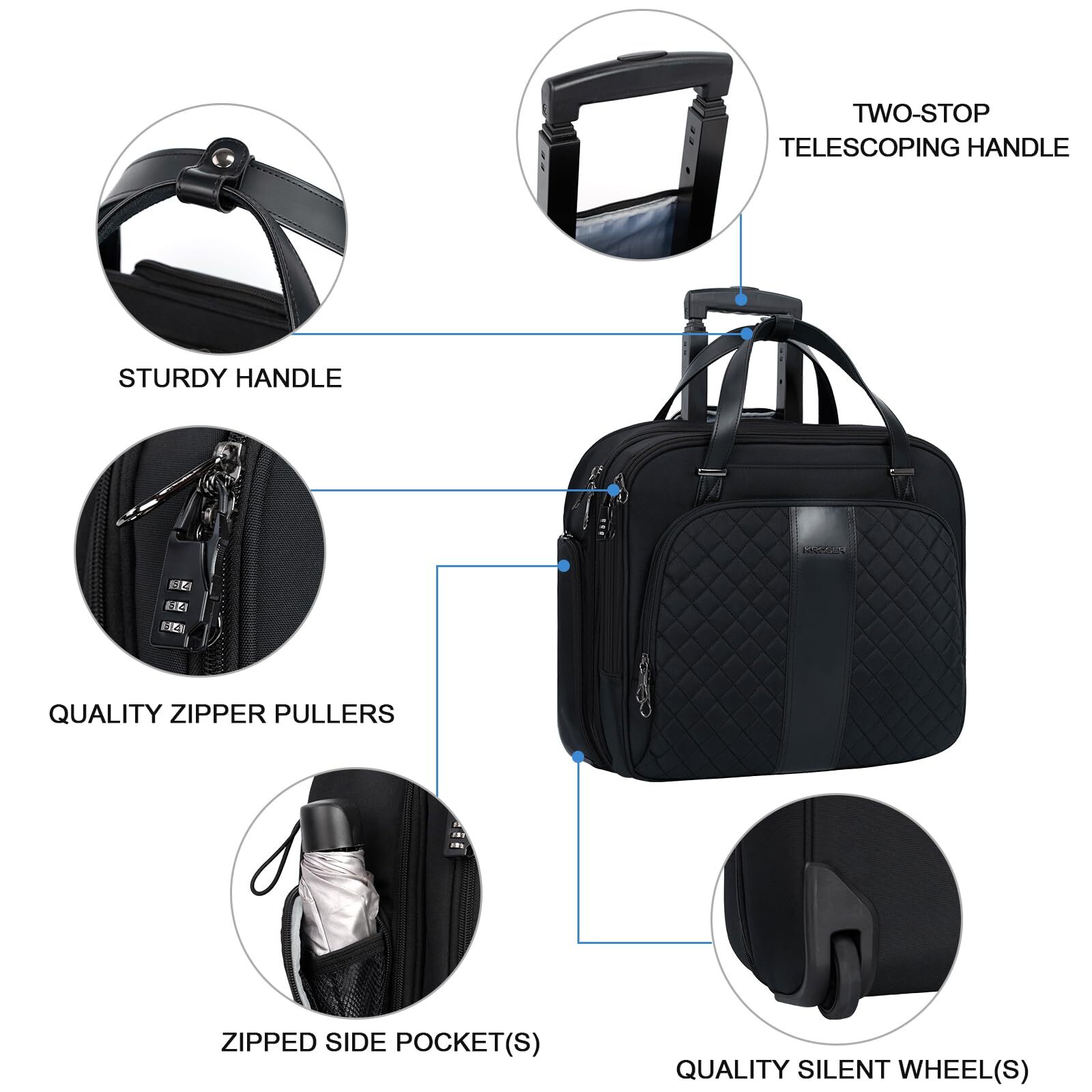 KROSER Rolling Laptop Bag Premium Rolling Laptop Briefcase Fits Up to