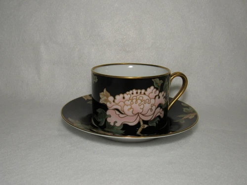 Fitz & Floyd Cloisonne Peony Flat Cup And Saucer Set (s) - 1979 - NEW