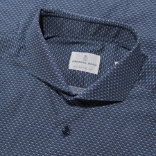 Emanuel Berg NWOT Casual Button Down Shirt Size 40 15.75 M in Blue Pattern
