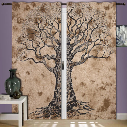 Cortinas de puerta bohemia de algodón mandala indio hechas a mano árbol de la vida - Imagen 1 de 8