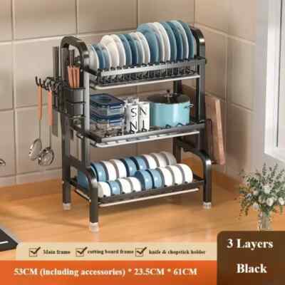 Kitchen Dish Rack Multi-Storey Storage Cupboard Stainless Drain Organizer Shelf