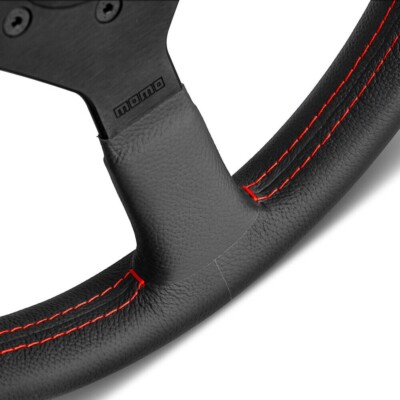 Momo Monte Carlo 350MM Black Leather Steering Wheel W/ Red Momo Monte Carlo 350MM Black Leather Steering Wheel W/ Red