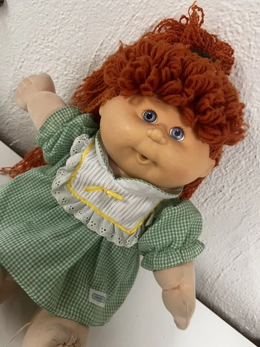 Beautiful Red Head Blue Eyed Cabbage Patch Kid CPK Girl Doll Green Dress