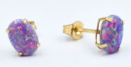 GENUINE 1.50 Cts OPAL STUD EARRINGS 14k YELLOW GOLD - Free Appraisal Service