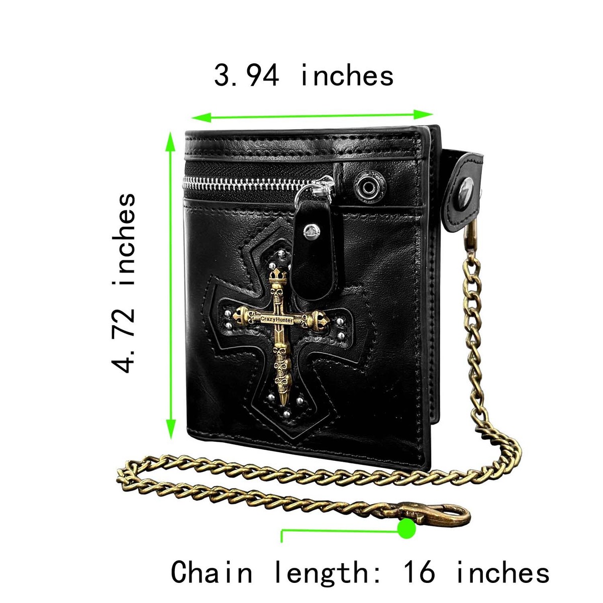 Mens Steampunk Cross Skull Clasp Wallet with Retro Biker Chain