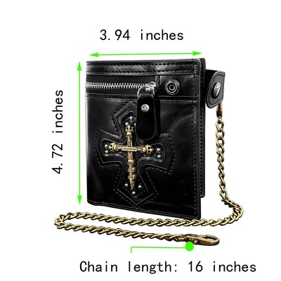 Mens Steampunk Cross Skull Clasp Wallet with Retro Biker Chain