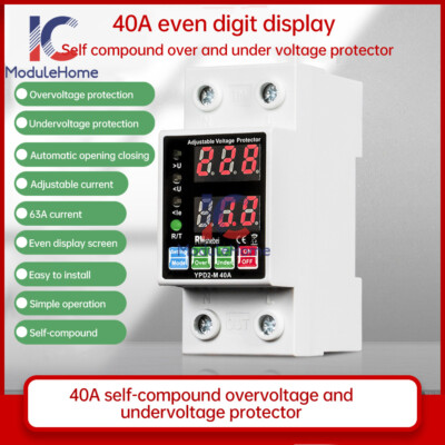 220V Dual Display Adjustable Over Voltage/Current Protective Relay Switch 40/63A