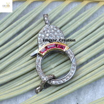 Pave Diamond Lobster Clasp Lock Baguette Gemstone Finding 925 Silver Accessories