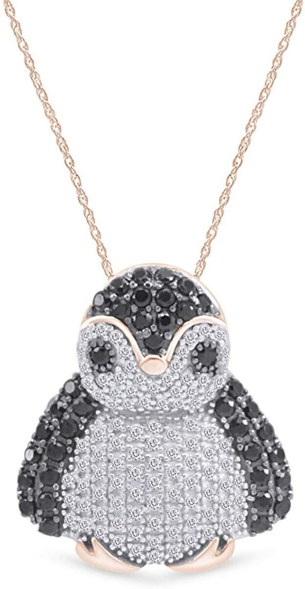 3 Ct Round Cut Simulated Diamond Penguin Cute Pendant 14k Two Gold Plated
