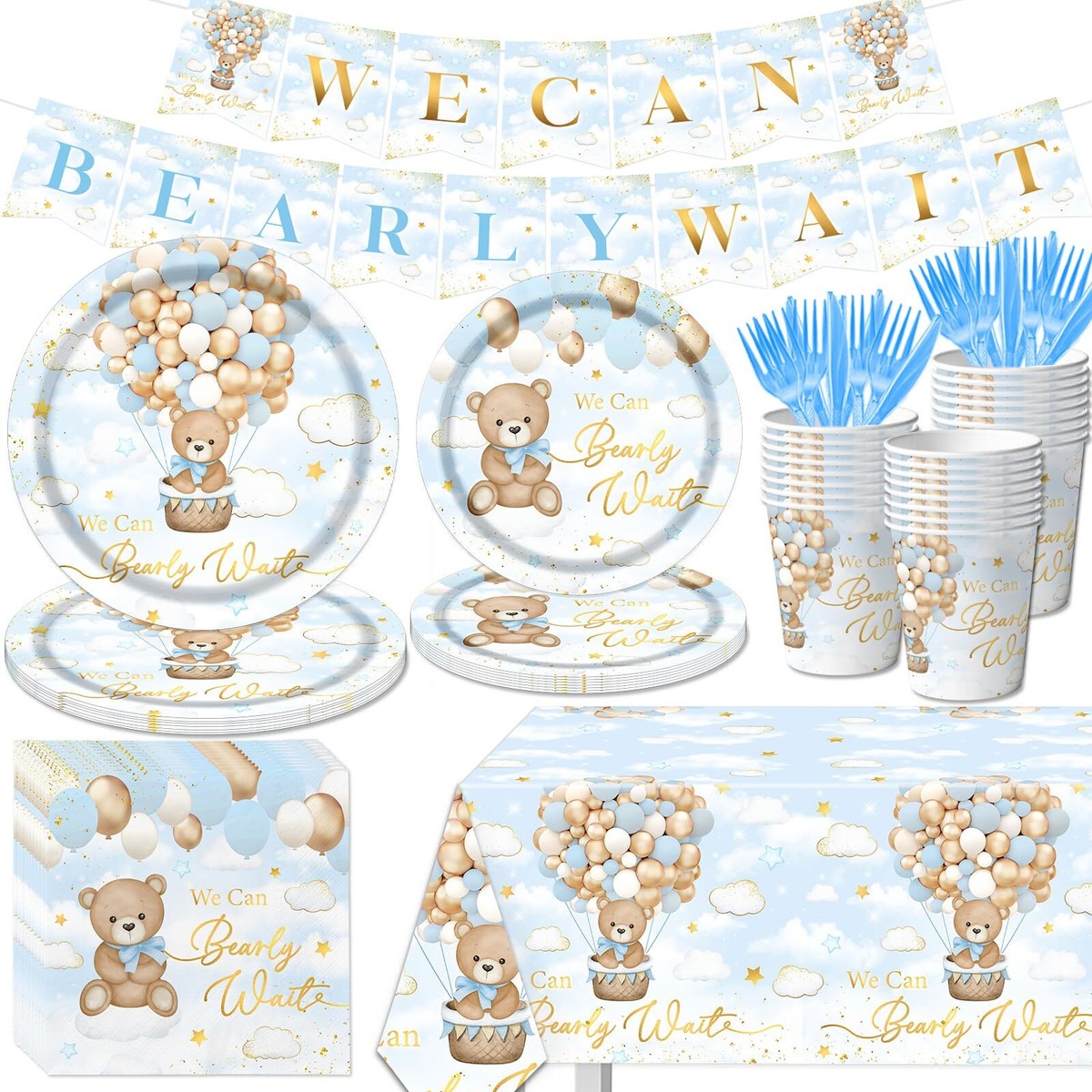 80 Pcs We Can Bearly Wait Baby Shower Decorations Teddy Bear Girl Pink - 4 Table Centerpieces Welcome Sign, 36 Bear Cupcake Toppers, 40 Thank You Beary Much Stickers