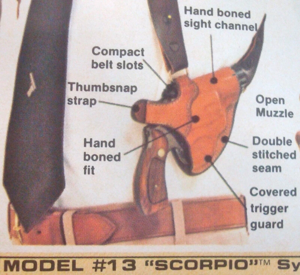 Bianchi 13 "SCORPION" for H&K P9S pistol Suede Lined Brn Leather RH Holster NOS - Image 3 of 4