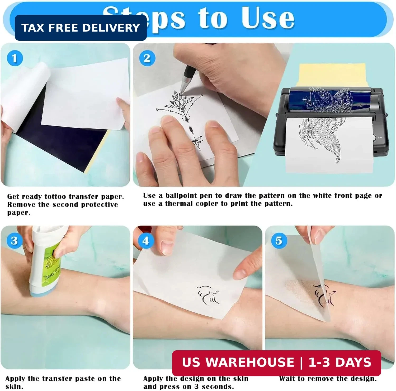 50 Sheets Tattoo Transfer Paper, Cridoz Tattoo Stencil Paper for Tattooing, Tran image 5