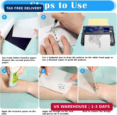 50 Sheets Tattoo Transfer Paper, Cridoz Tattoo Stencil Paper for Tattooing, Tran image 5