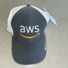 Amazon -AWS Nike Gray And White Adult Cap Hat-Strap Back Dri-Fit NEW WITH TAGS