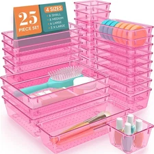 25 Pcs Plastic Drawer Organizer Trays Storage Bins for Makeup Jewelry Gadgets