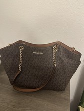 Michael Kors Brown Logo Shoulder Bag Gold Chain Strap Classic Designer Purse