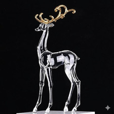 Large 18" Clear Acrylic Reindeer with Gold Antlers Christmas Decoration Indoor