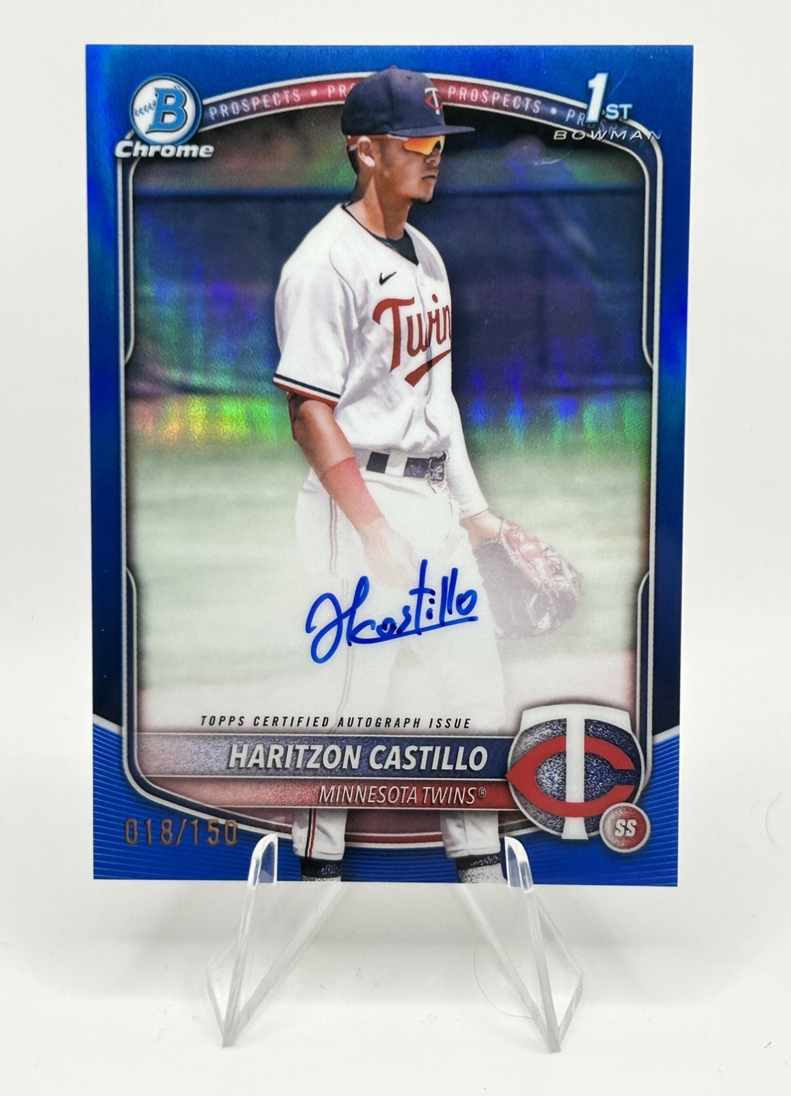 2025 Topps Bowman Chrome 1st Blue #CPA-HC Haritzon Castillo Auto 18/150 Twins HD
