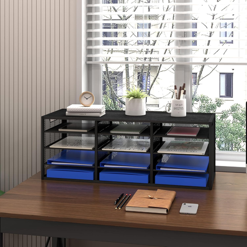 12 Fächer Schreibtisch Organizer, Ablagefächer Stapelbar, Metal Aktenablage A4, - Bild 7 von 8