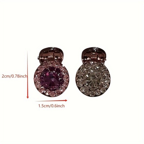 2pc shiny rhinestone mini clips - cute round for bangs & side, princess style - Picture 5 of 9